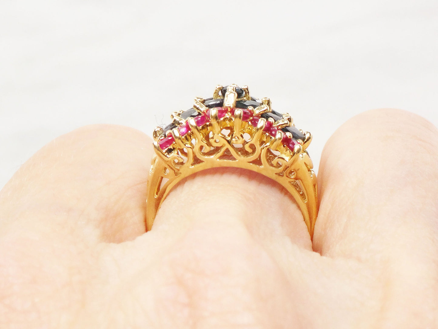 14k Gold Natural Sapphire and Ruby Ring Vintage Red and Blue Stone Ring - Size 6