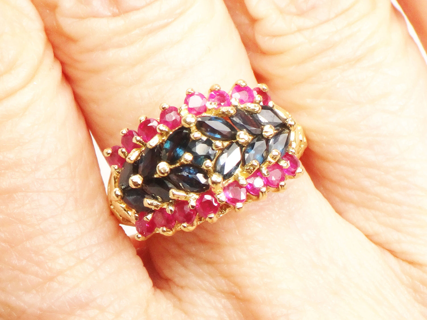14k Gold Natural Sapphire and Ruby Ring Vintage Red and Blue Stone Ring - Size 6