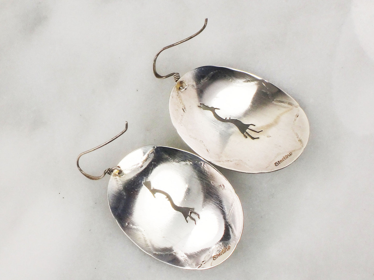 Vintage Large Sterling Silver Dangle Earrings Black Onyx Kokopelli Earrings with Ear Wires Southwestern Style