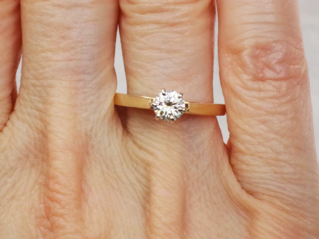 Vintage 14k Yellow Gold Round Solitaire Natural Diamond Engagement Ring Approx .35 Carat Diamond Size 6.75