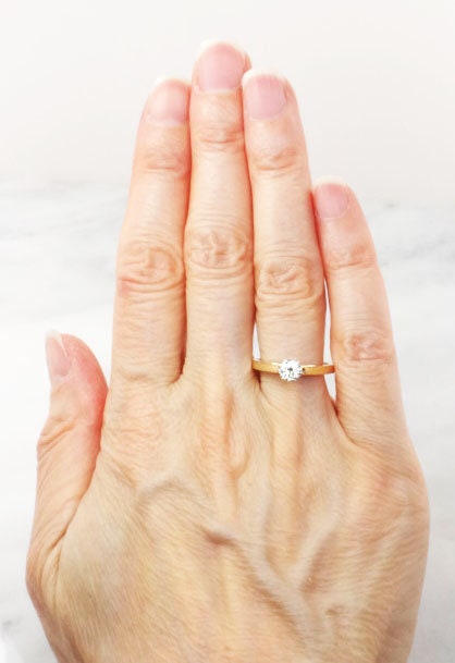 Vintage 14k Yellow Gold Round Solitaire Natural Diamond Engagement Ring Approx .35 Carat Diamond Size 6.75