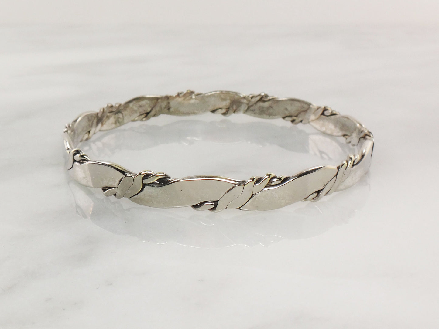 Vintage Sterling Silver Bangle Bracelet: Twisted Mexico Silver