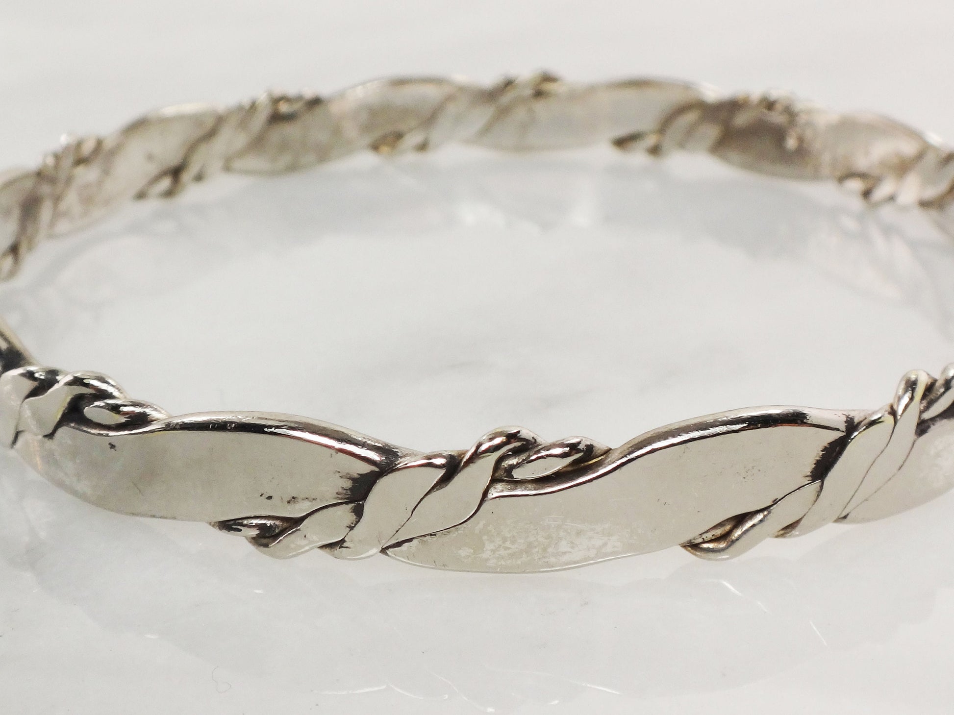 Vintage Sterling Silver Bangle Bracelet: Twisted Mexico Silver