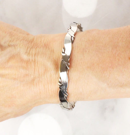 Vintage Sterling Silver Bangle Bracelet: Twisted Mexico Silver