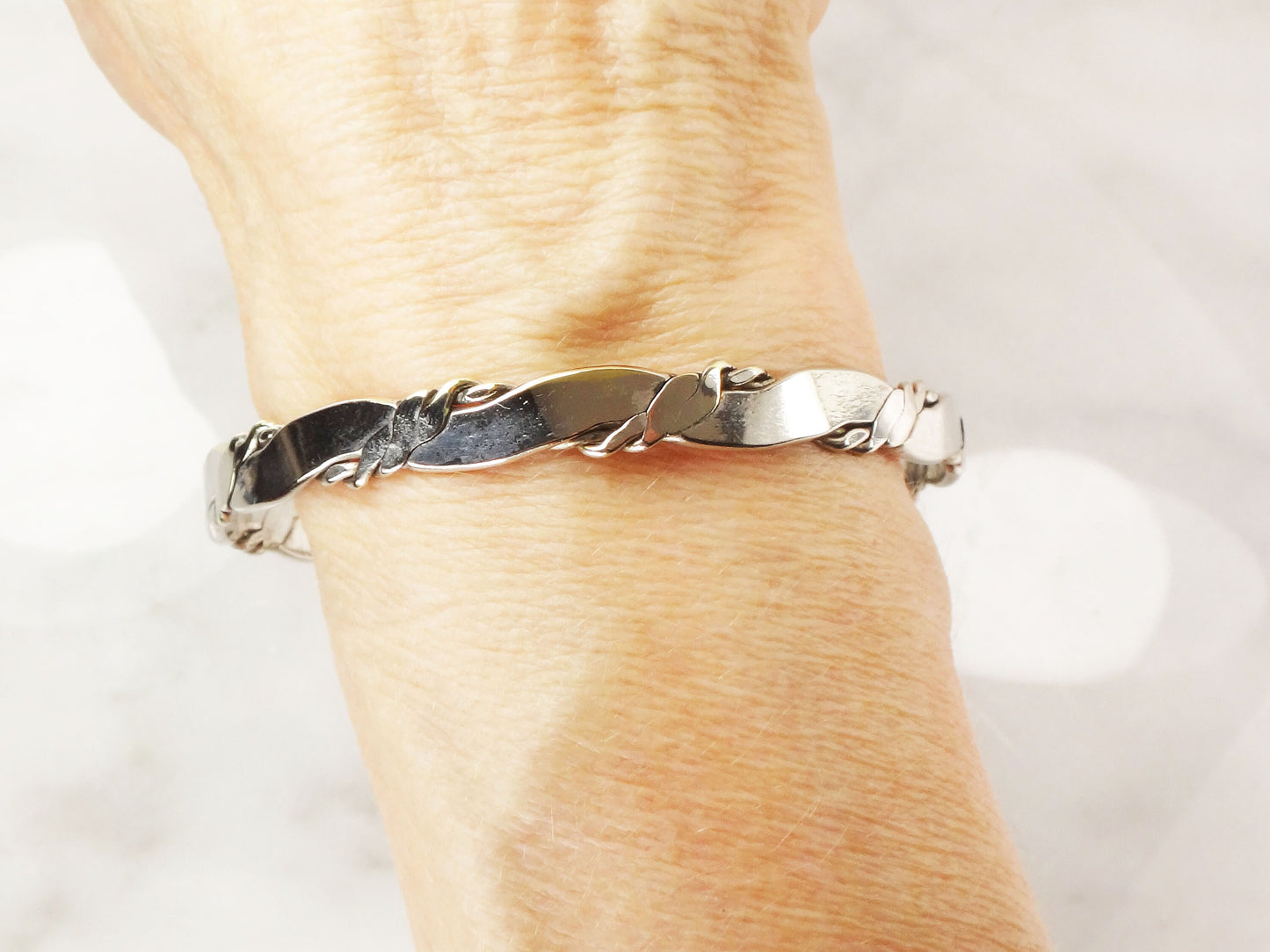 Vintage Sterling Silver Bangle Bracelet: Twisted Mexico Silver