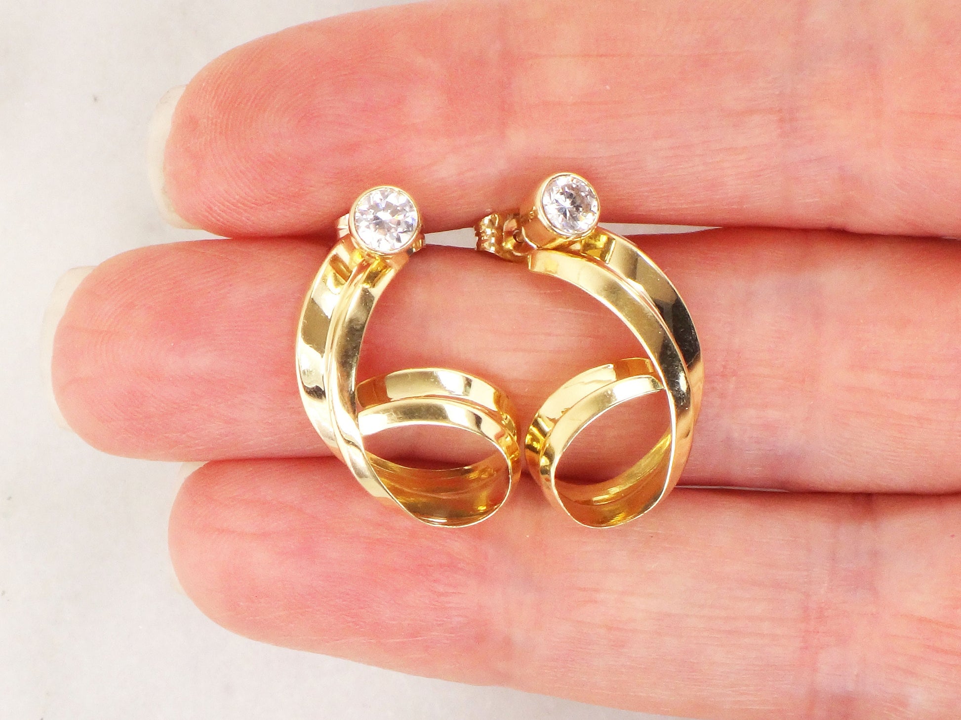 Vintage 14k Yellow Gold CZ Stud Earrings with Removable Jackets Bridal Earrings
