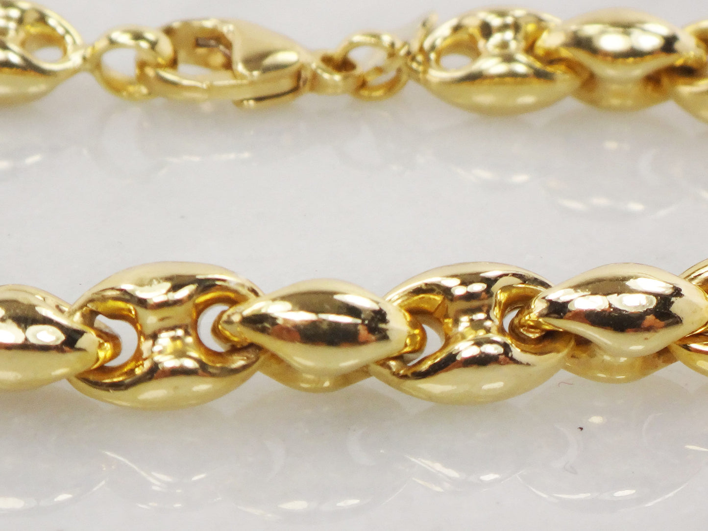 Vintage 18k Yellow Gold Mariner Link Bracelet, Italian Gold Puffed Link Bracelet 7 1/2"