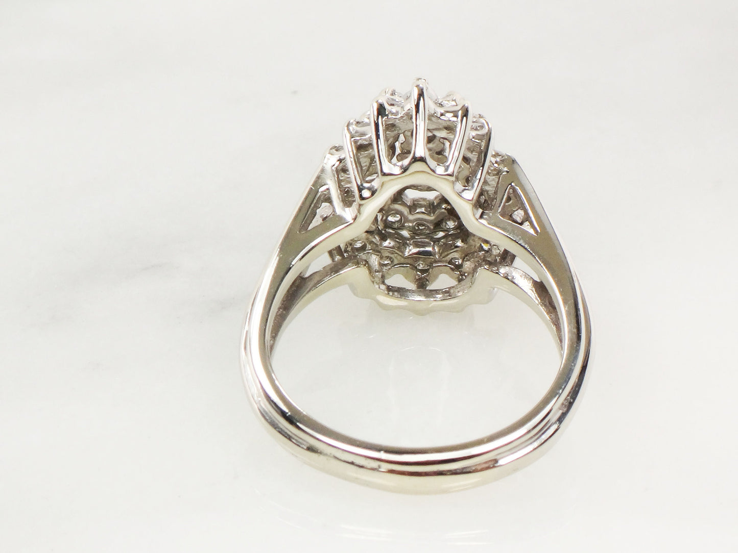 Vintage Pear Shaped Diamond Cluster Ring: 14k White Gold Statement Ring, 1 CT TDW