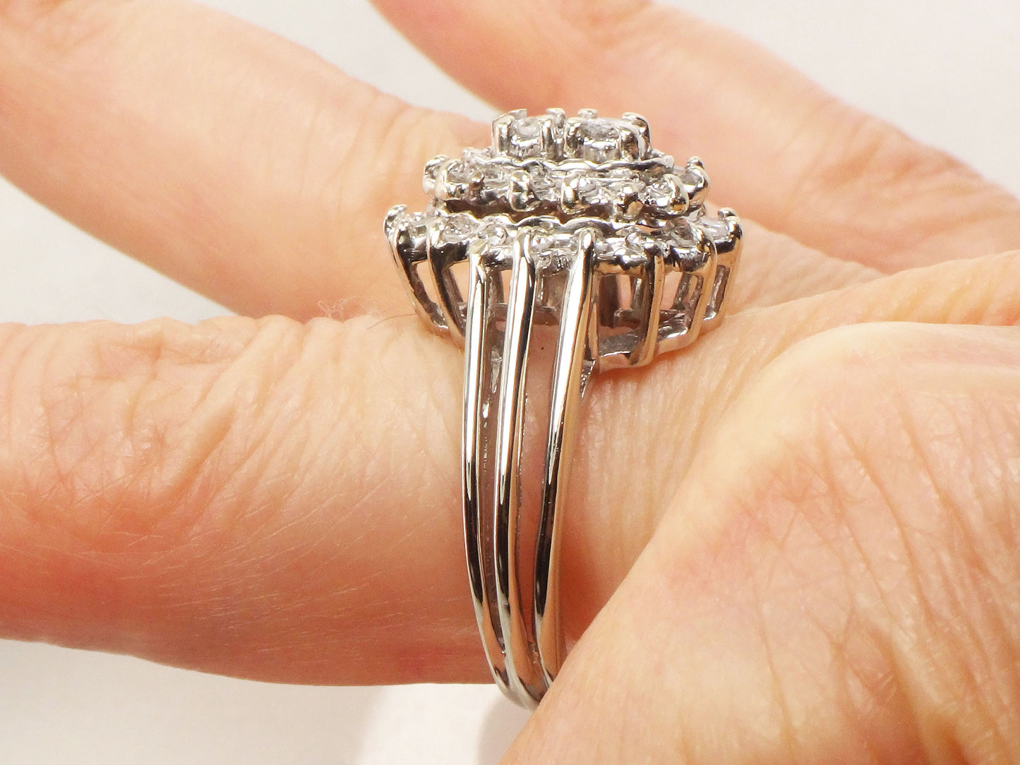Vintage Pear Shaped Diamond Cluster Ring Natural Diamond Statement Ring Right Hand Ring 14k White Gold Ring Approx 1 CT TDW