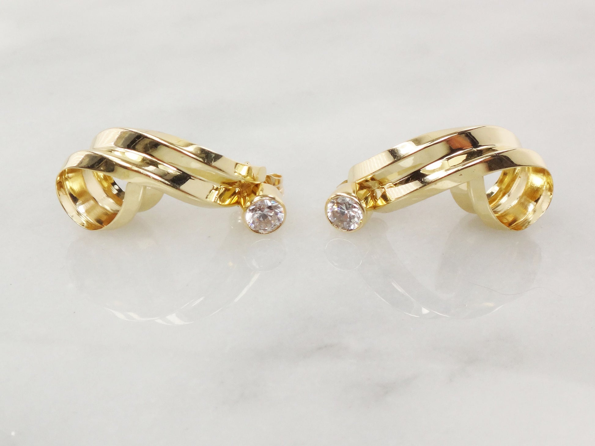 Vintage 14k Yellow Gold CZ Stud Earrings with Removable Jackets Bridal Earrings