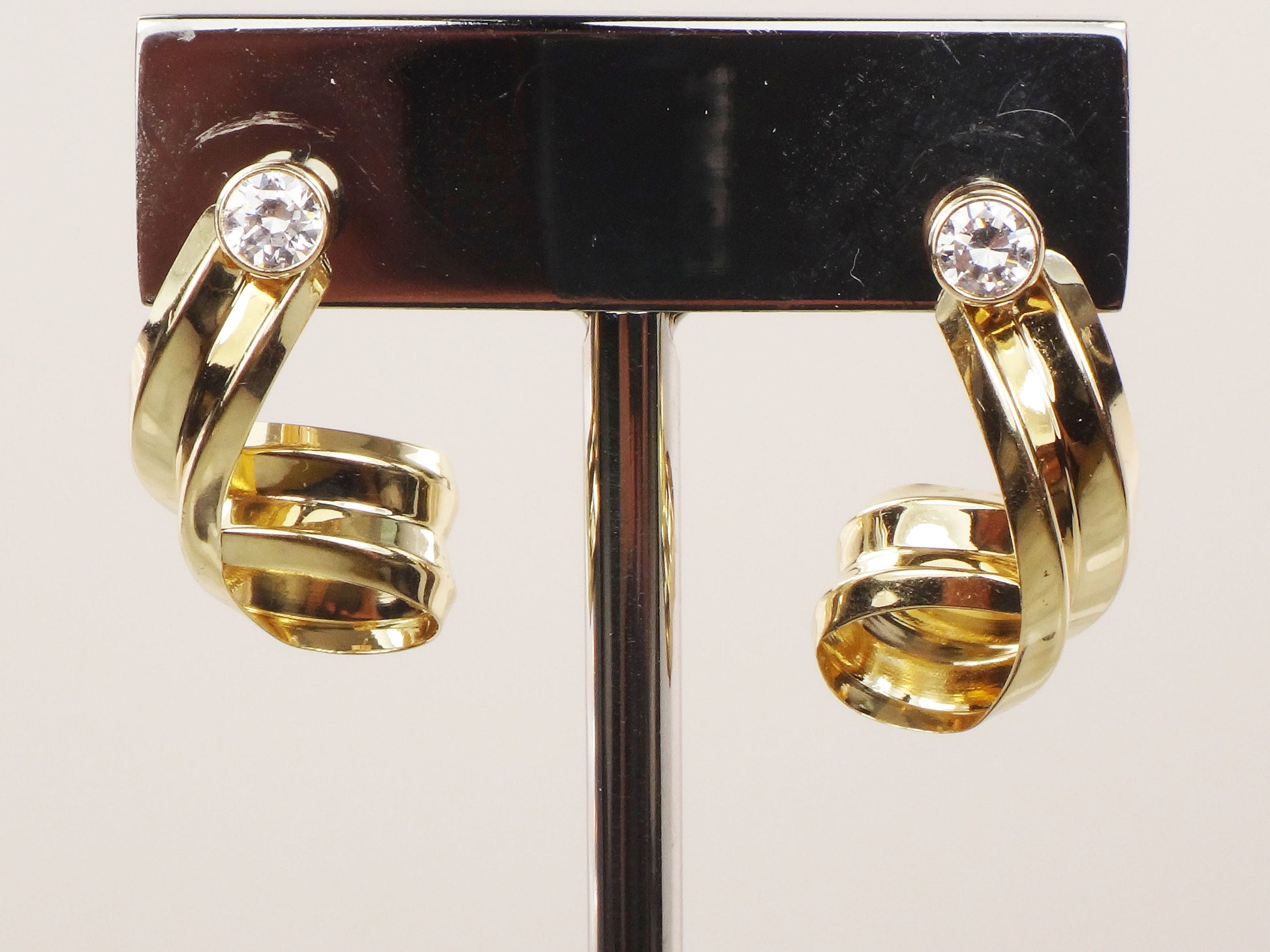 Vintage 14k Yellow Gold CZ Stud Earrings with Removable Jackets Bridal Earrings