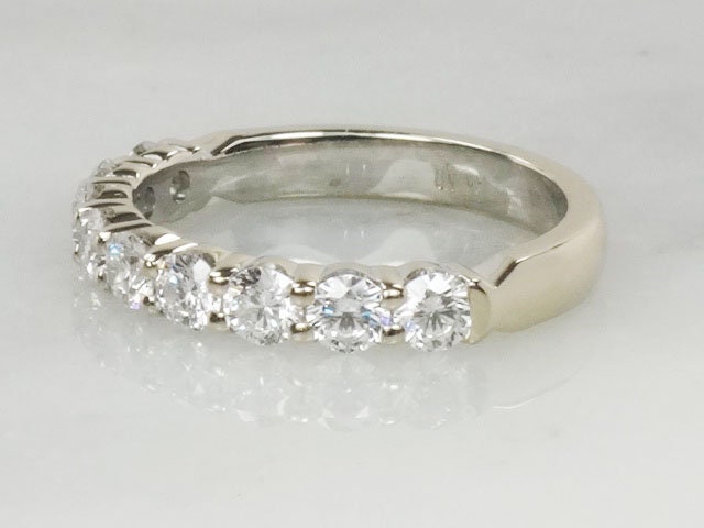 Vintage 14k White Gold Diamond Wedding Band - 1.08 CT, Size 6.5