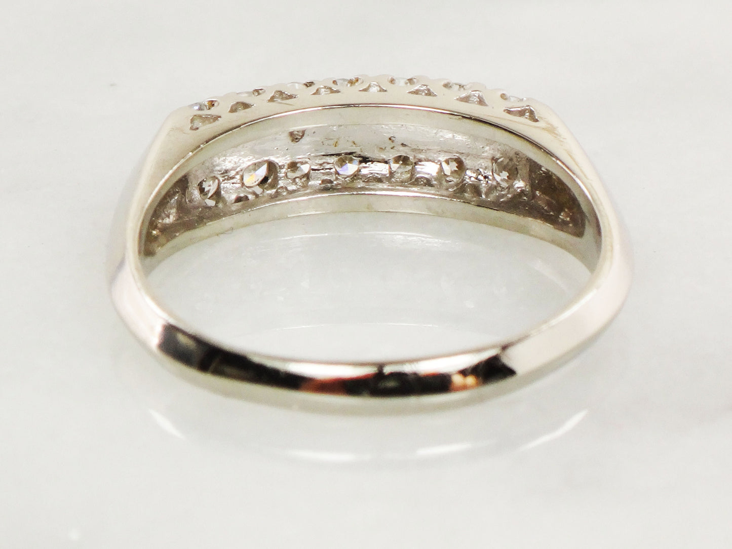 Vintage 14k White Gold Natural Diamond Wedding Band Diamond Wedding Ring Double Row Diamond Ring Size 7.75
