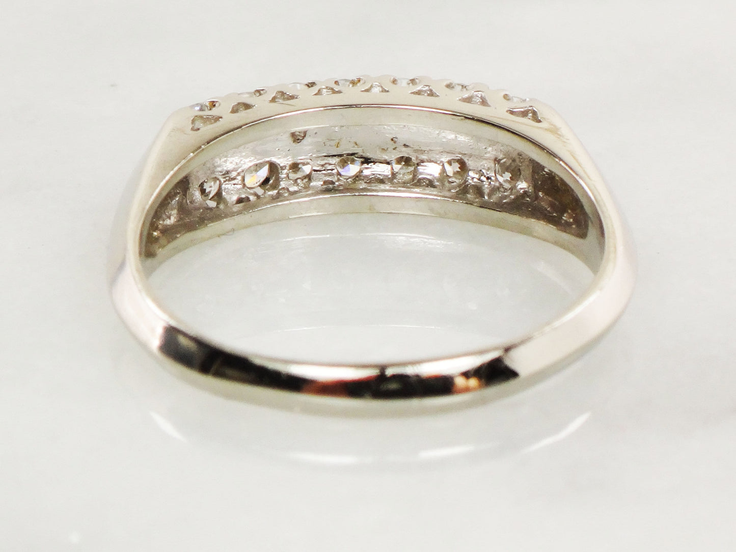 Vintage 14k White Gold Diamond Wedding Band: Double Row Ring, Size 7.75