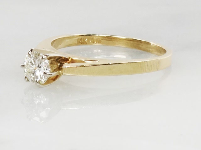 Vintage 14k Yellow Gold Round Solitaire Natural Diamond Engagement Ring Approx .35 Carat Diamond Size 6.75