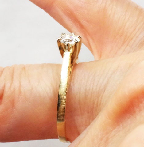 Vintage 14k Yellow Gold Round Solitaire Natural Diamond Engagement Ring Approx .35 Carat Diamond Size 6.75