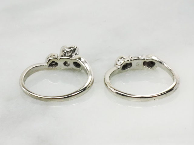 Vintage 14k White Gold Natural Diamond Engagement Ring Set, Diamond Engagement Ring with Matching Diamond Wedding Band