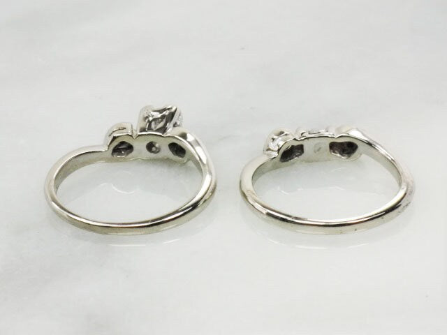 Vintage 14k White Gold Natural Diamond Engagement Ring Set, Diamond Engagement Ring with Matching Diamond Wedding Band