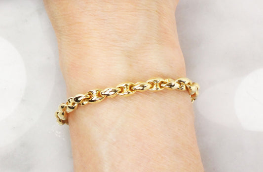 Vintage 18k Yellow Gold Mariner Link Bracelet, Italian Gold Puffed Link Bracelet 7 1/2"