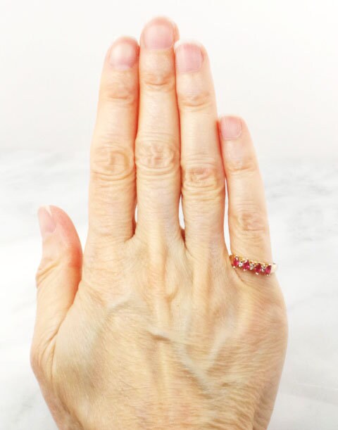 Vintage 14k Yellow Gold Natural Ruby and Diamond Ring July Birthstone Pinky Ring Size 3.5