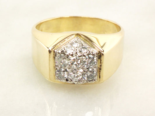 Vintage IB Goodman 14k Yellow Gold Diamond Cluster Ring - 1 CT, Size 10
