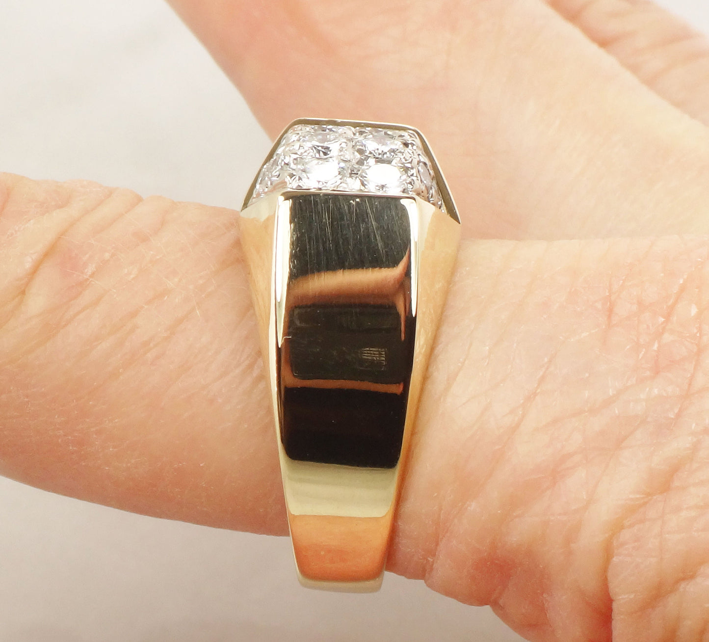 Large 14k Yellow Gold Natural Diamond Cluster Ring Vintage IB Goodman Men's Diamond Ring with Approx 1 CT TDW - Size 10