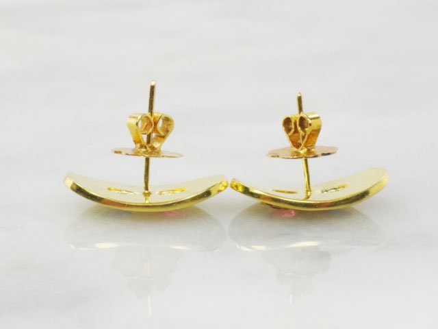 Vintage 22k Yellow Gold Etruscan Style Stud Earrings with Ruby & Sapphire Solid 22k Gold Earrings