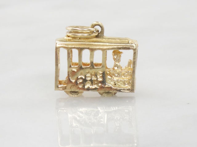 Vintage 14k Gold Cable Car Charm: San Francisco Travel Pendant