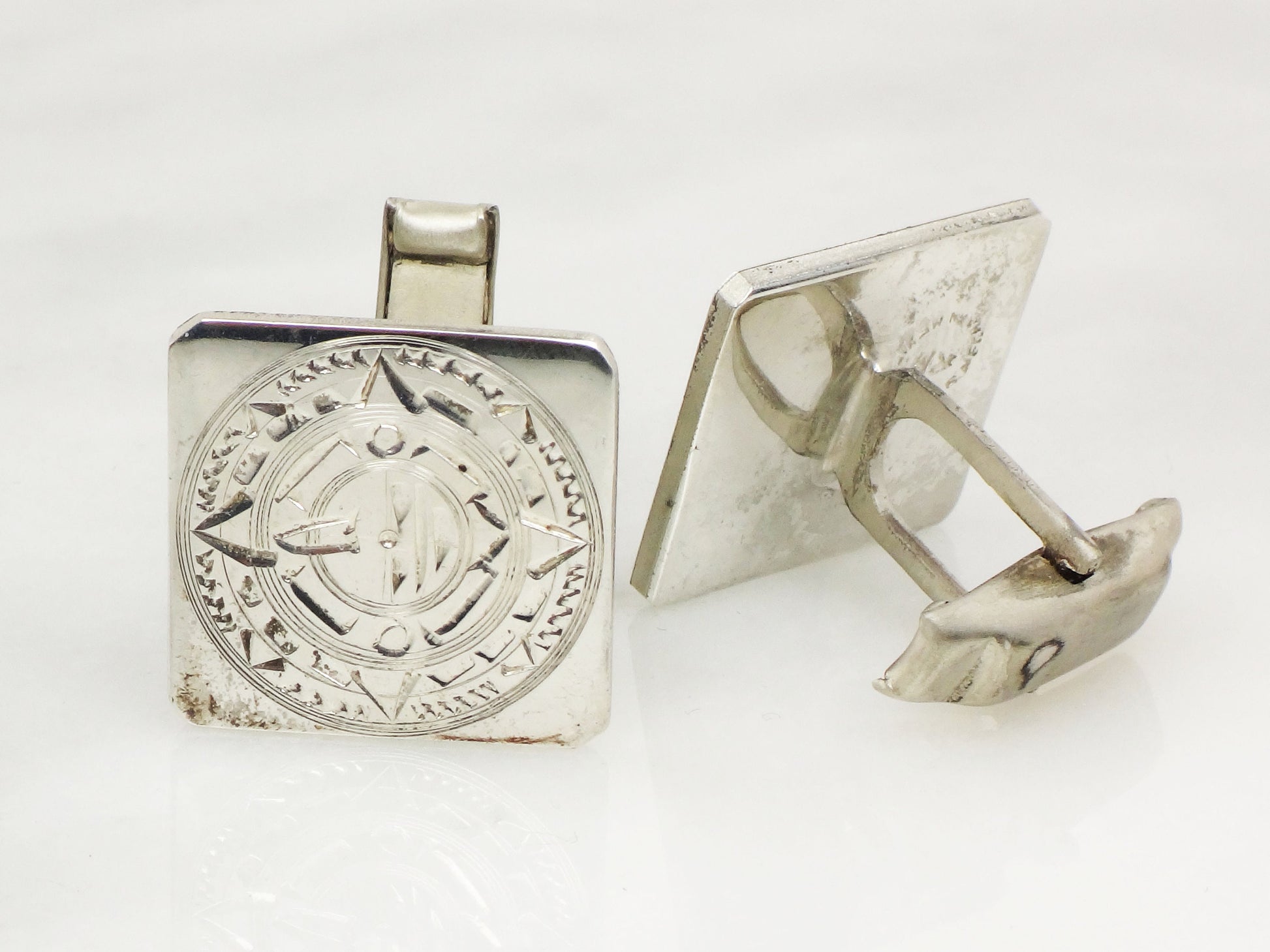 Vintage Sterling Silver Cufflinks Square Sterling Silver Cufflinks Mexico Signed RM Cufflinks Aztec Myan Sun Calendar Cufflinks