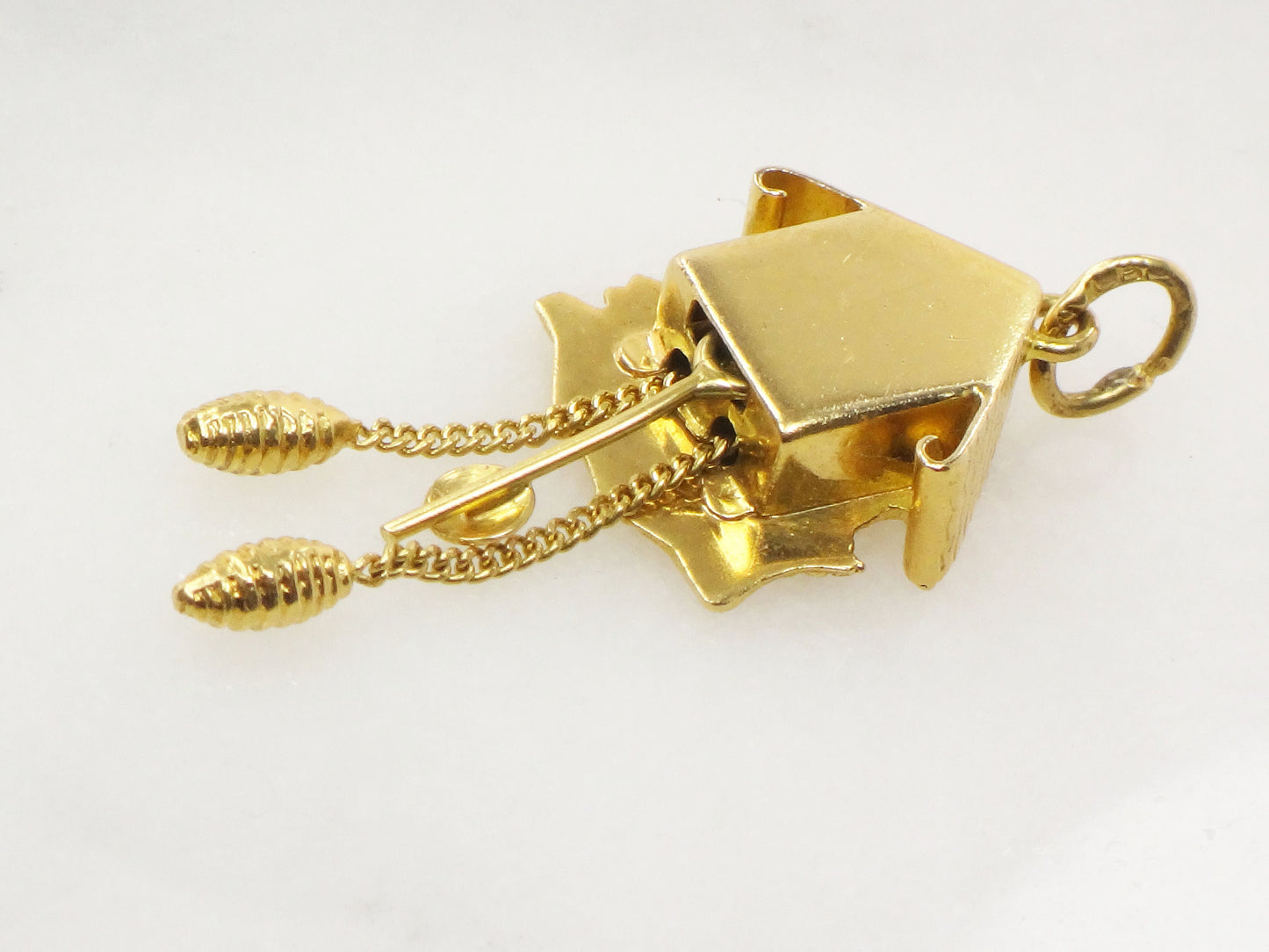 Vintage 18k Yellow Gold Cuckoo Clock Charm Pendant, Moving Clock Charm, Bavaria Germany Travel Charm