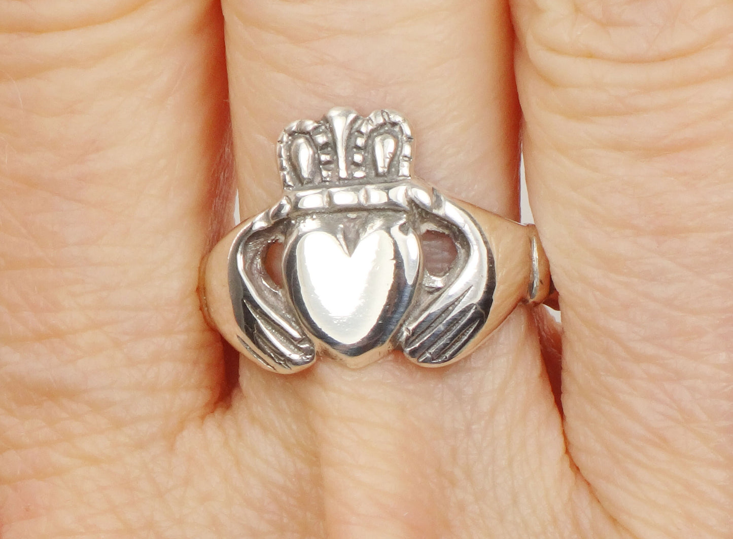 Vintage Sterling Silver Claddagh Ring: Irish Wedding Band, Size 7.25