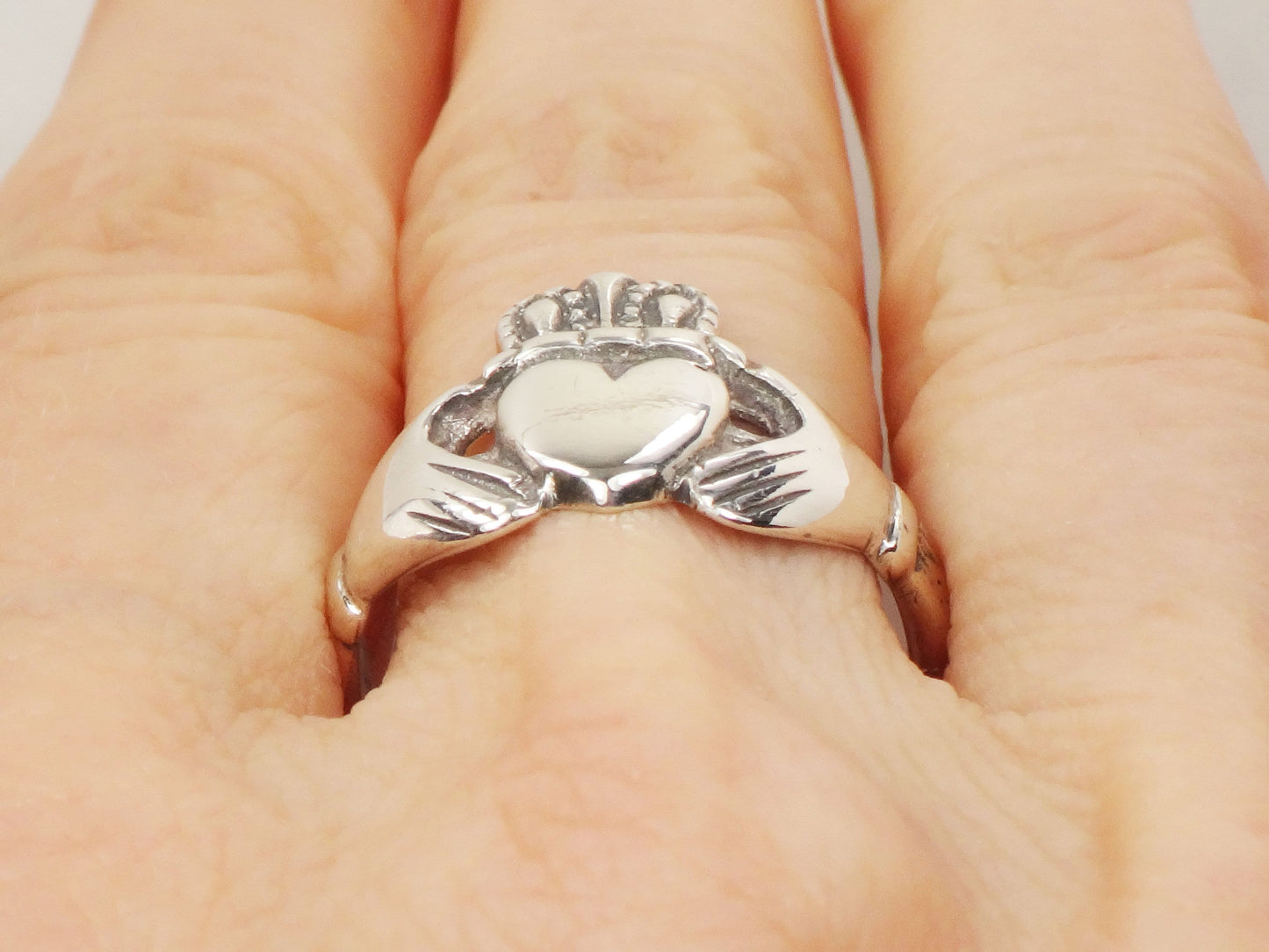 Vintage Sterling Silver Claddagh Ring: Irish Wedding Band, Size 7.25