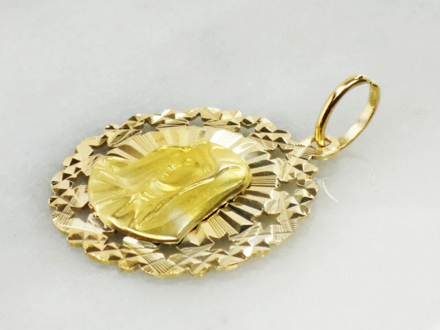 Vintage 18k Gold Virgin Mary Medal, Mother Mary Pendant, Catholic Religious Charm