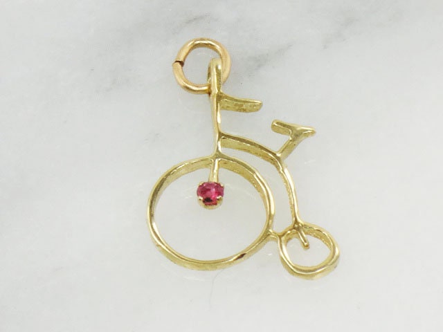 Vintage 18k Yellow Old Fashioned Bicycle Pendant Charm, Penny Farthing Pendant