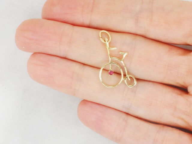 Vintage 18k Yellow Old Fashioned Bicycle Pendant Charm, Penny Farthing Pendant