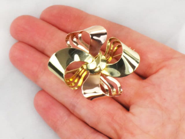 Vintage 14k Yellow & Rose Gold Bow Brooch - Retro 1950s Pin
