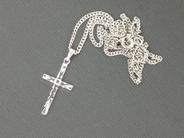 Vintage Sterling Silver Cross Pendant Necklace marked Theda 18"