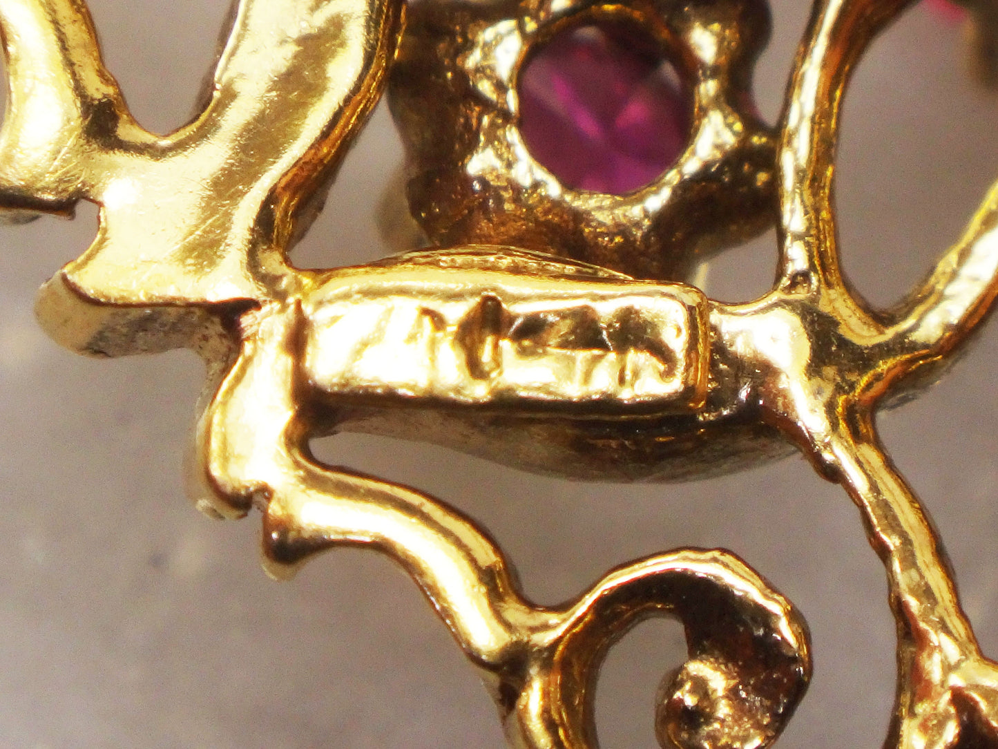 Vintage 14k Gold Ruby Pendant Pin: Victorian Style Brooch