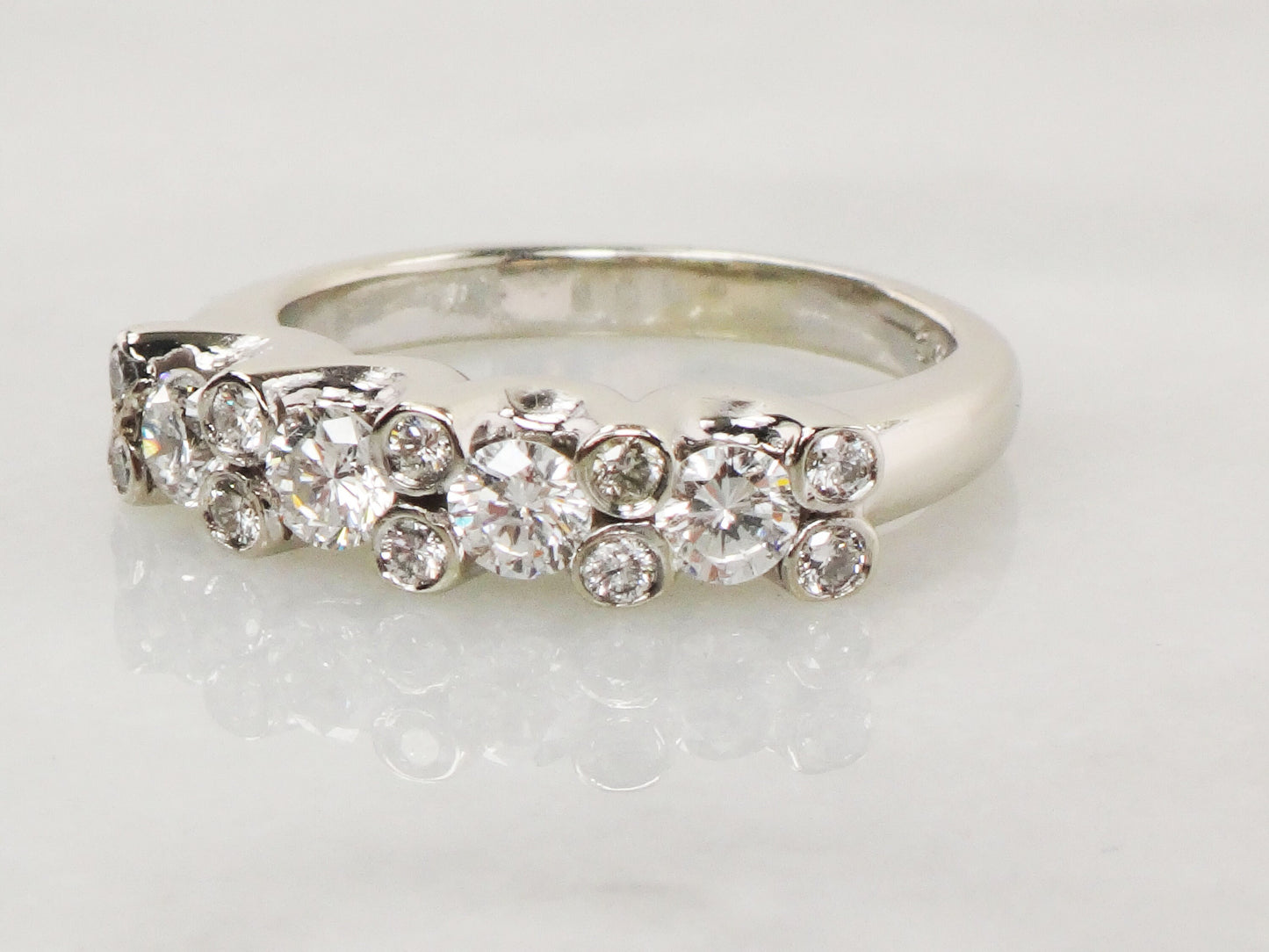 Vintage 14k White Gold Diamond Wedding Band - 1 Carat, Size 5.5