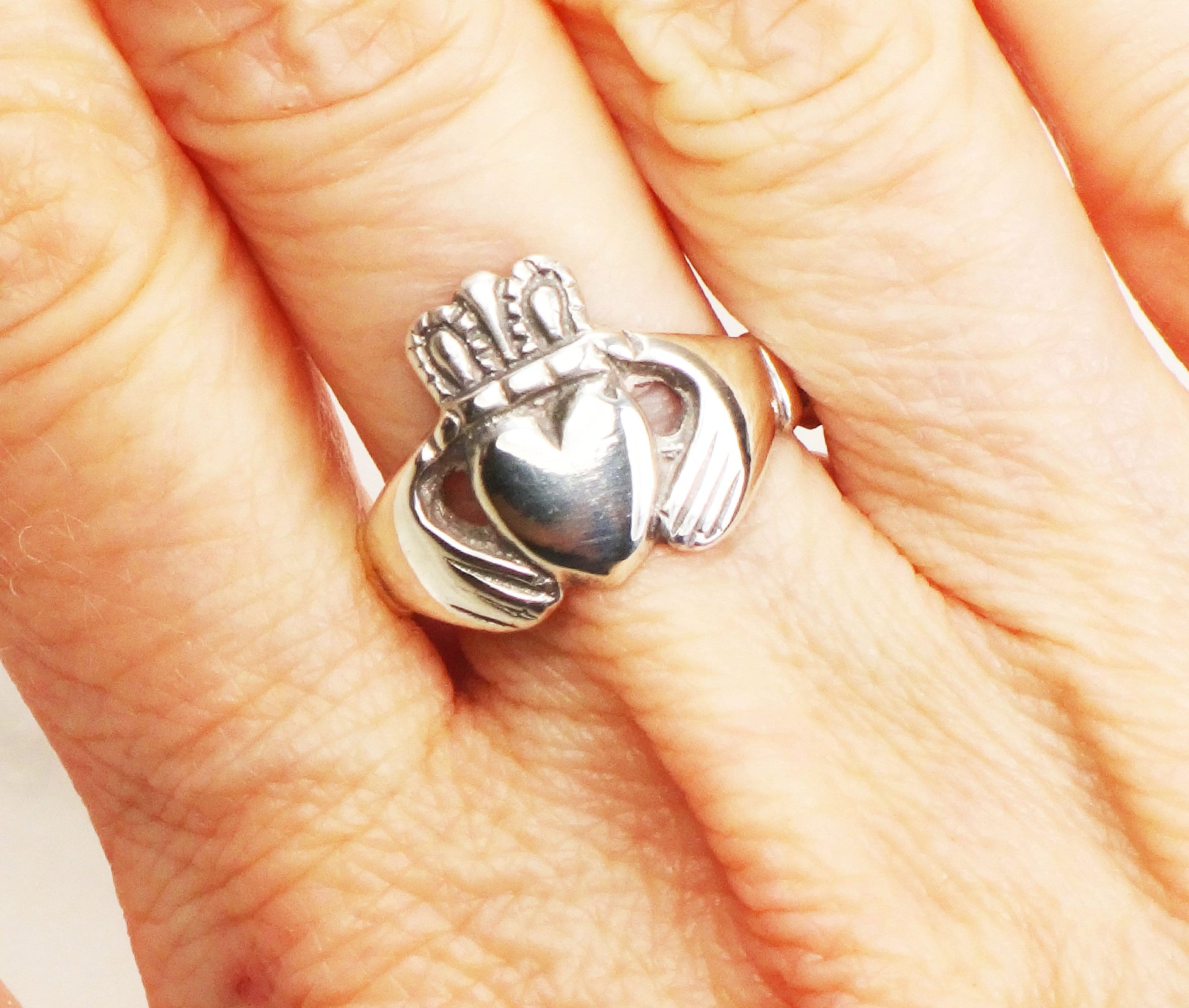 Vintage Sterling Silver Claddagh Ring: Irish Wedding Band, Size 7.25