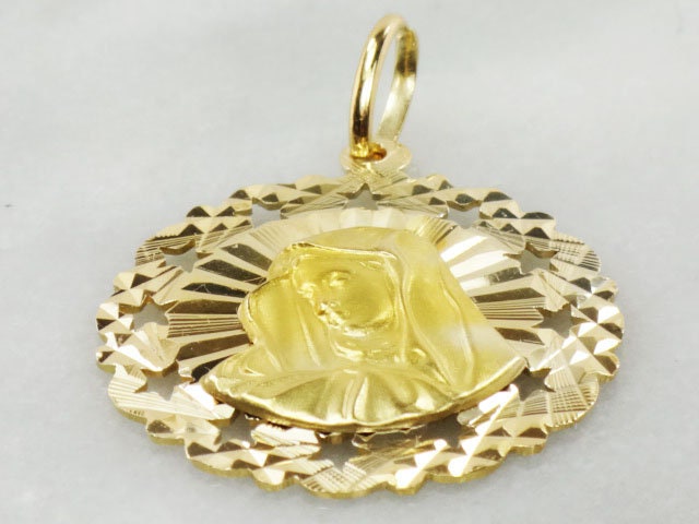 Vintage 18k Gold Virgin Mary Medal, Mother Mary Pendant, Catholic Religious Charm