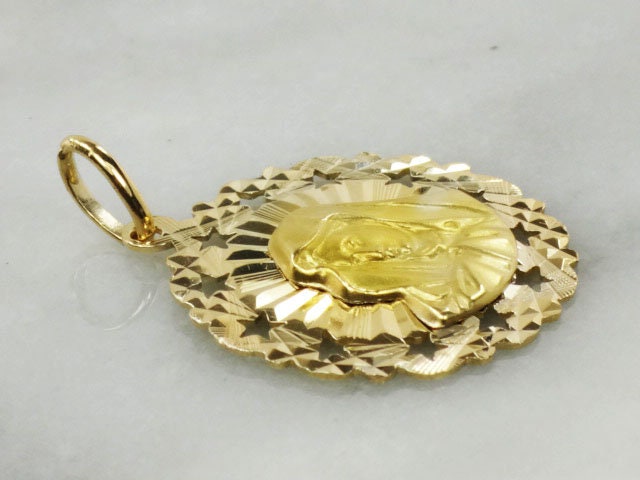 Vintage 18k Gold Virgin Mary Medal, Mother Mary Pendant, Catholic Religious Charm
