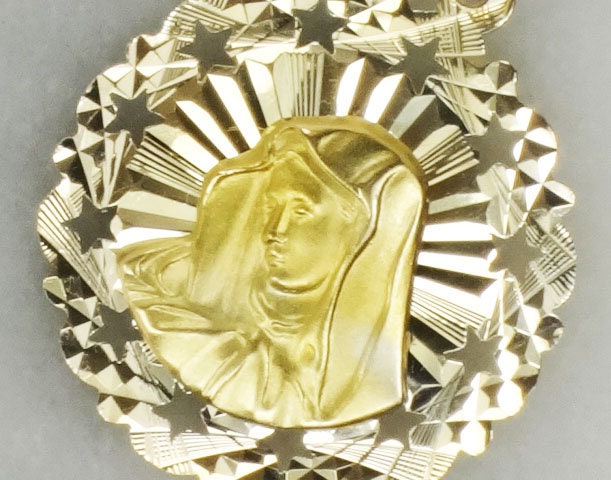 Vintage 18k Gold Virgin Mary Medal, Mother Mary Pendant, Catholic Religious Charm