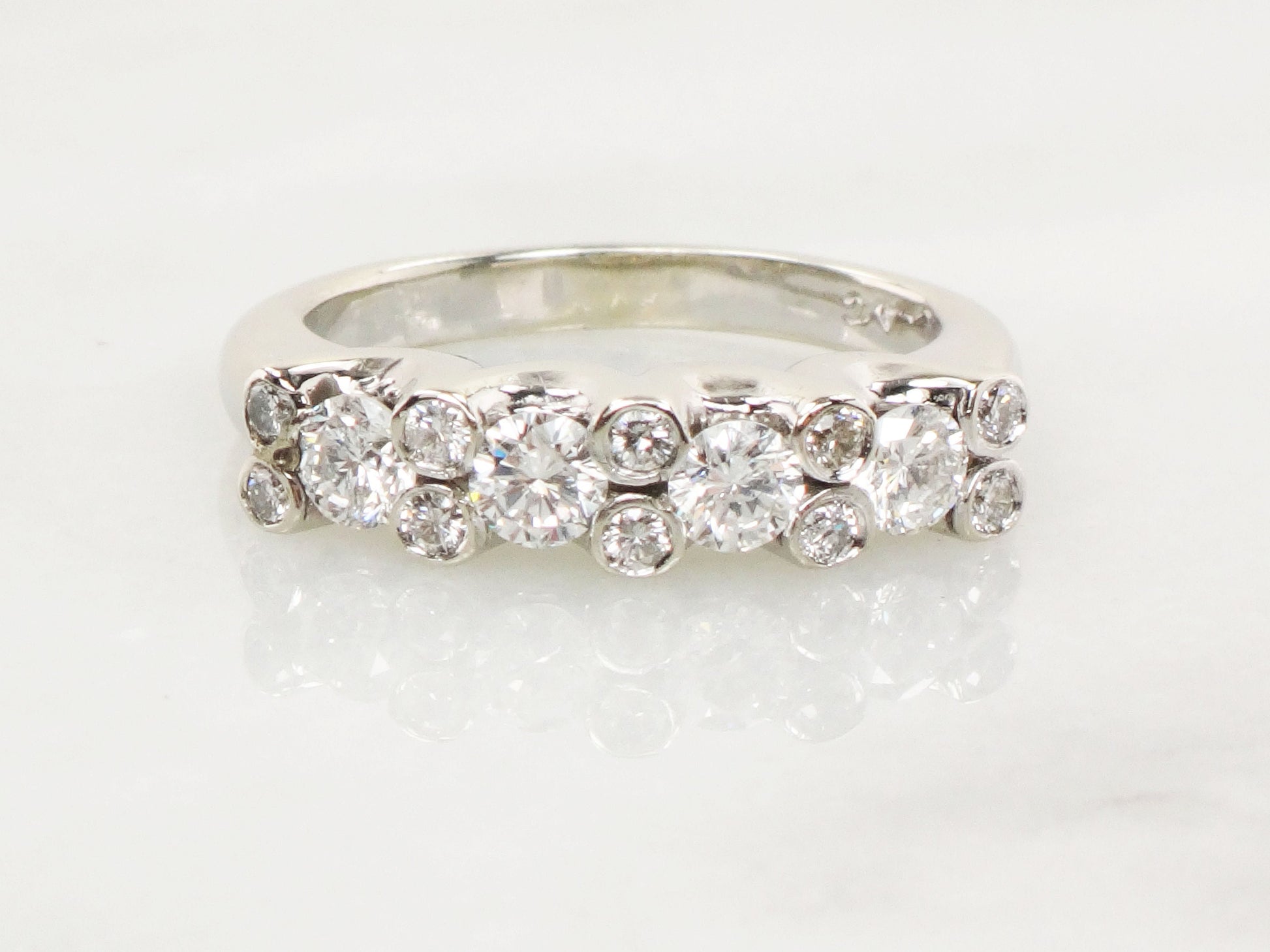 Vintage 14k White Gold Diamond Wedding Band - 1 Carat, Size 5.5