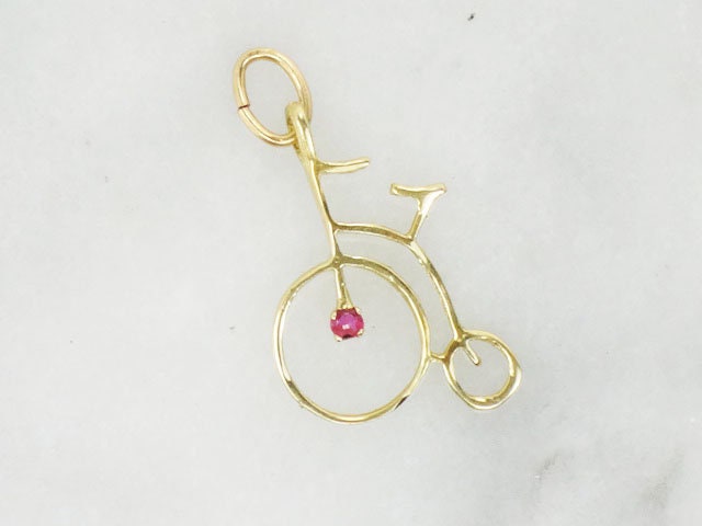 Vintage 18k Yellow Old Fashioned Bicycle Pendant Charm, Penny Farthing Pendant