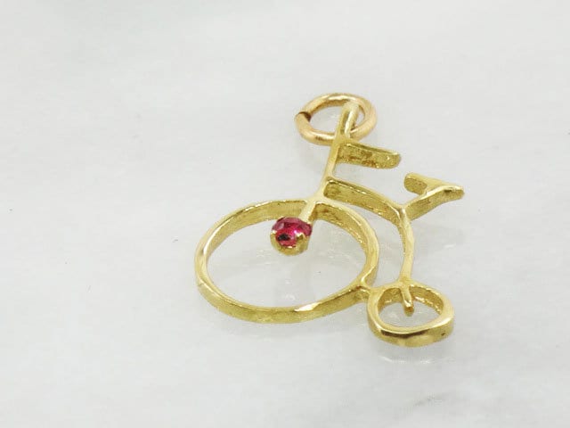 Vintage 18k Yellow Old Fashioned Bicycle Pendant Charm, Penny Farthing Pendant