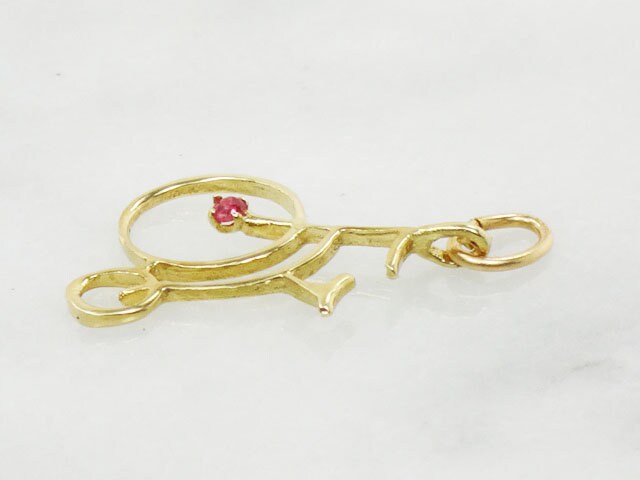 Vintage 18k Yellow Old Fashioned Bicycle Pendant Charm, Penny Farthing Pendant