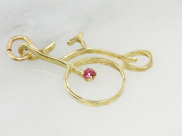 Vintage 18k Yellow Old Fashioned Bicycle Pendant Charm, Penny Farthing Pendant