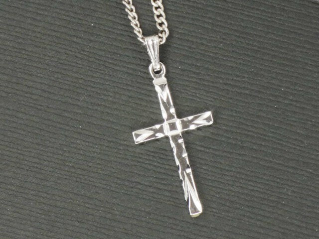 Vintage Sterling Silver Cross Pendant Necklace marked Theda 18"