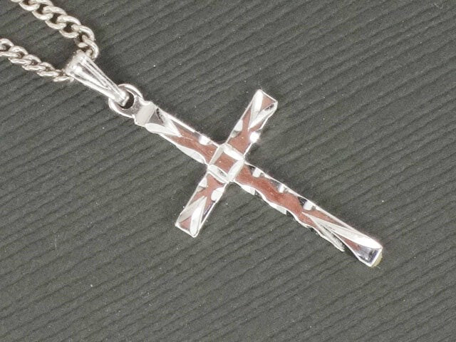 Vintage Sterling Silver Cross Pendant Necklace marked Theda 18"